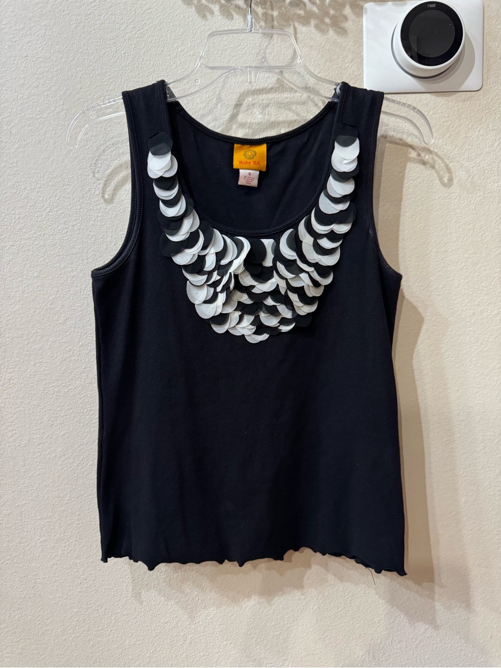 Ruby Rd Rib Tank Top With cascading sequin embellishment around neckline Small